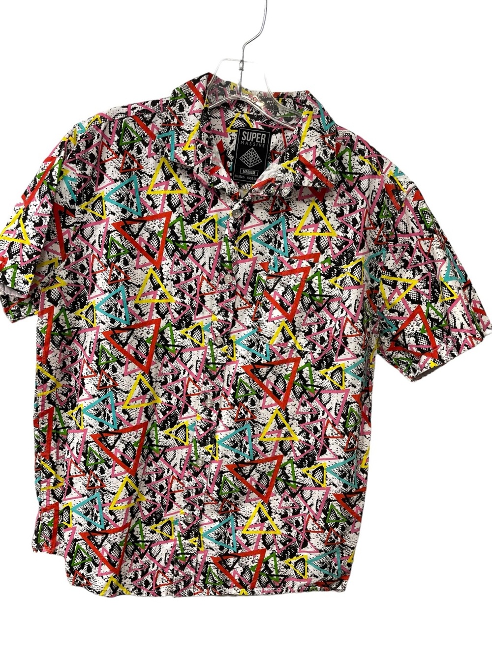 Super Massive Patterned Short-Sleeve Button-Down Shirt in Multi-Color